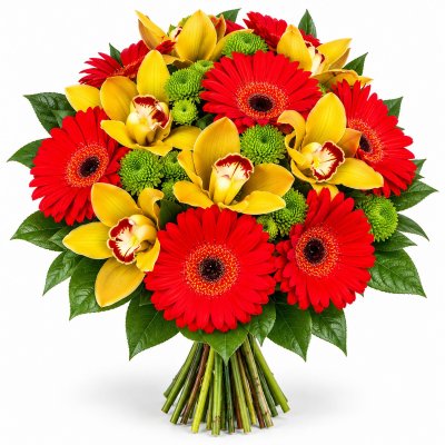 Bouquet of Red Gerberas and an Orchid