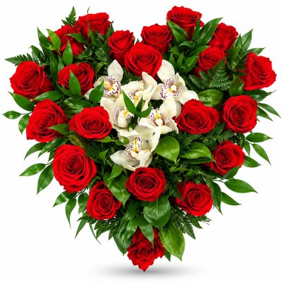 Herz aus Rosen und Orchideen